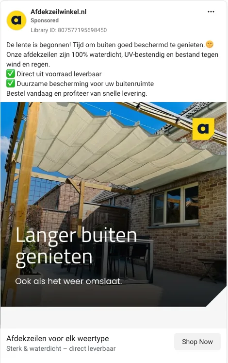 Afdekzeilwinkel Meta ad 1