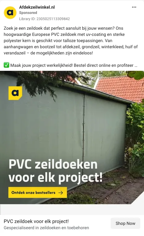 Afdekzeilwinkel Meta ad 2