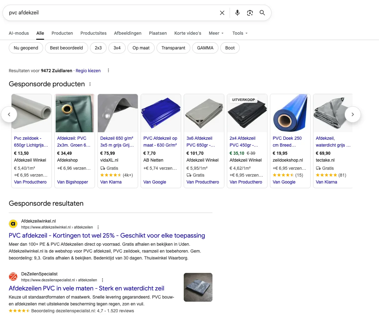 Afdekzeilwinkel Google Shopping & Search results