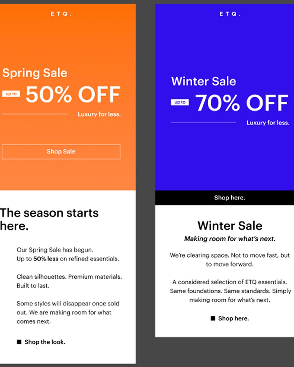 ETQ sale start mailing