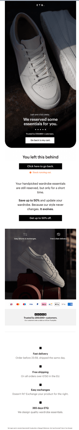 ETQ abandoned cart email