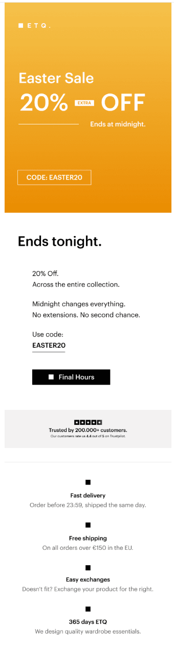 ETQ Easter Sale - seizoenscampagne met urgentie