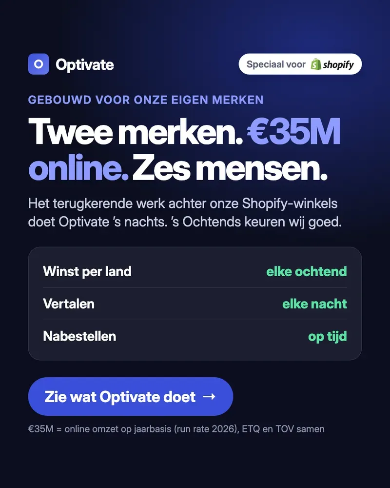 Optivate Meta-ad: Twee merken. €35M online. Zes mensen.