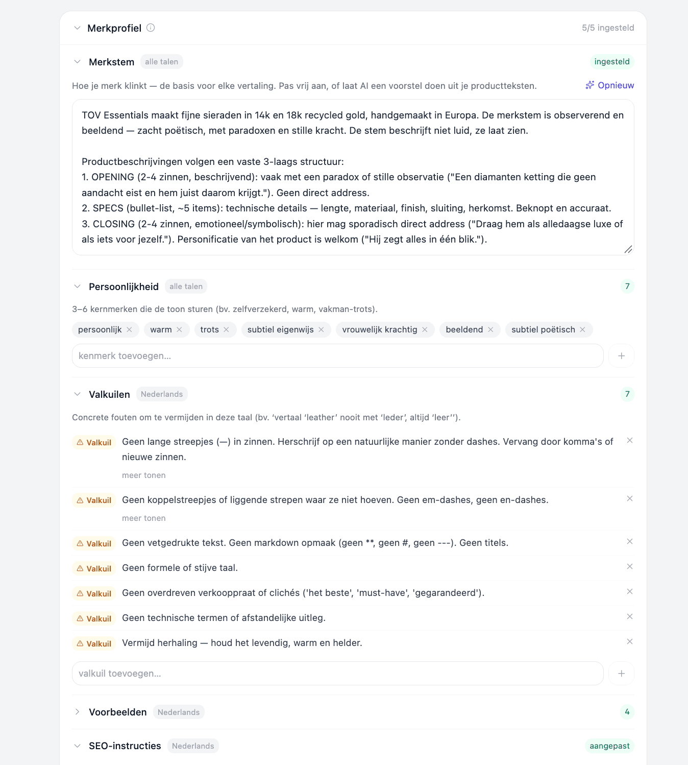 Optivate Translate merkprofiel met merkstem en taalregels